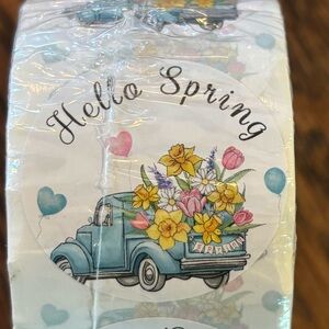 Hello Spring Blue Floral Truck Sticker Labels - Seasonal Party Wrap